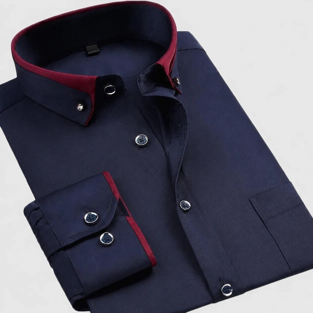 Men's Long Sleeve Shirt with Contrast Detail and Chest Pocket