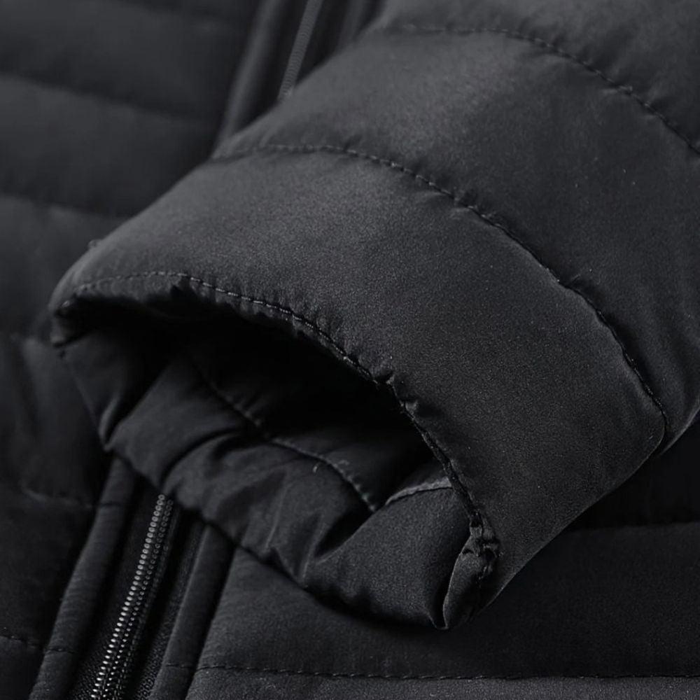 Men's Padded Winter Jacket with Stand Collar and Zip Closure