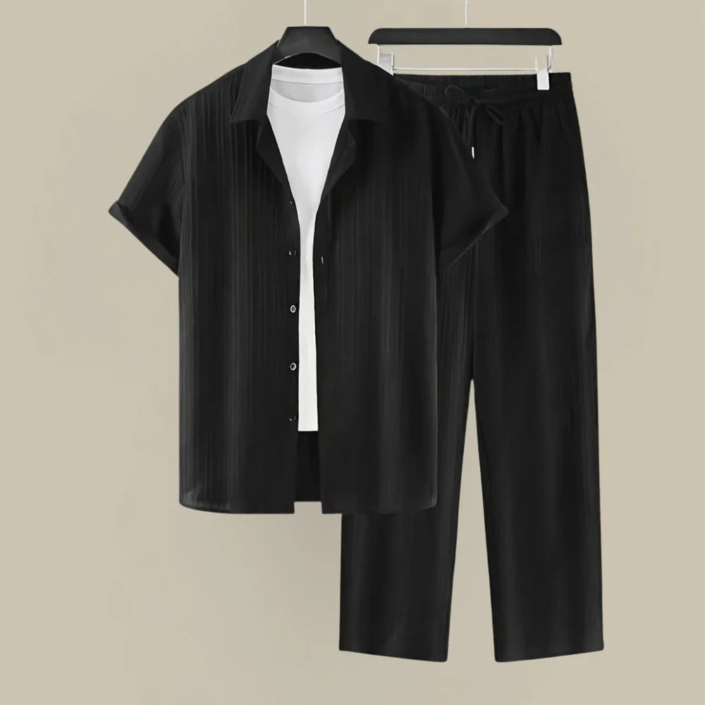 Men's Pleated Summer Set with Shirt and Trousers