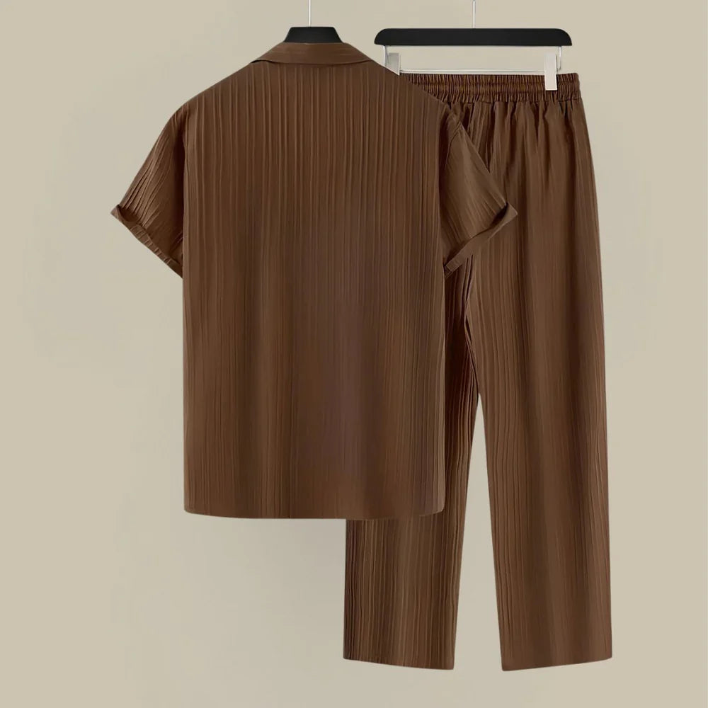 Men's Pleated Summer Set with Shirt and Trousers