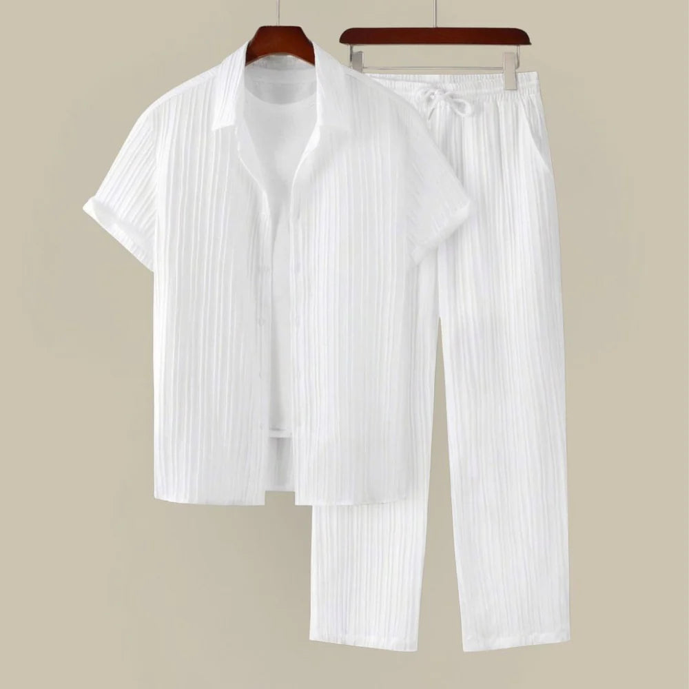 Men's Pleated Summer Set with Shirt and Trousers