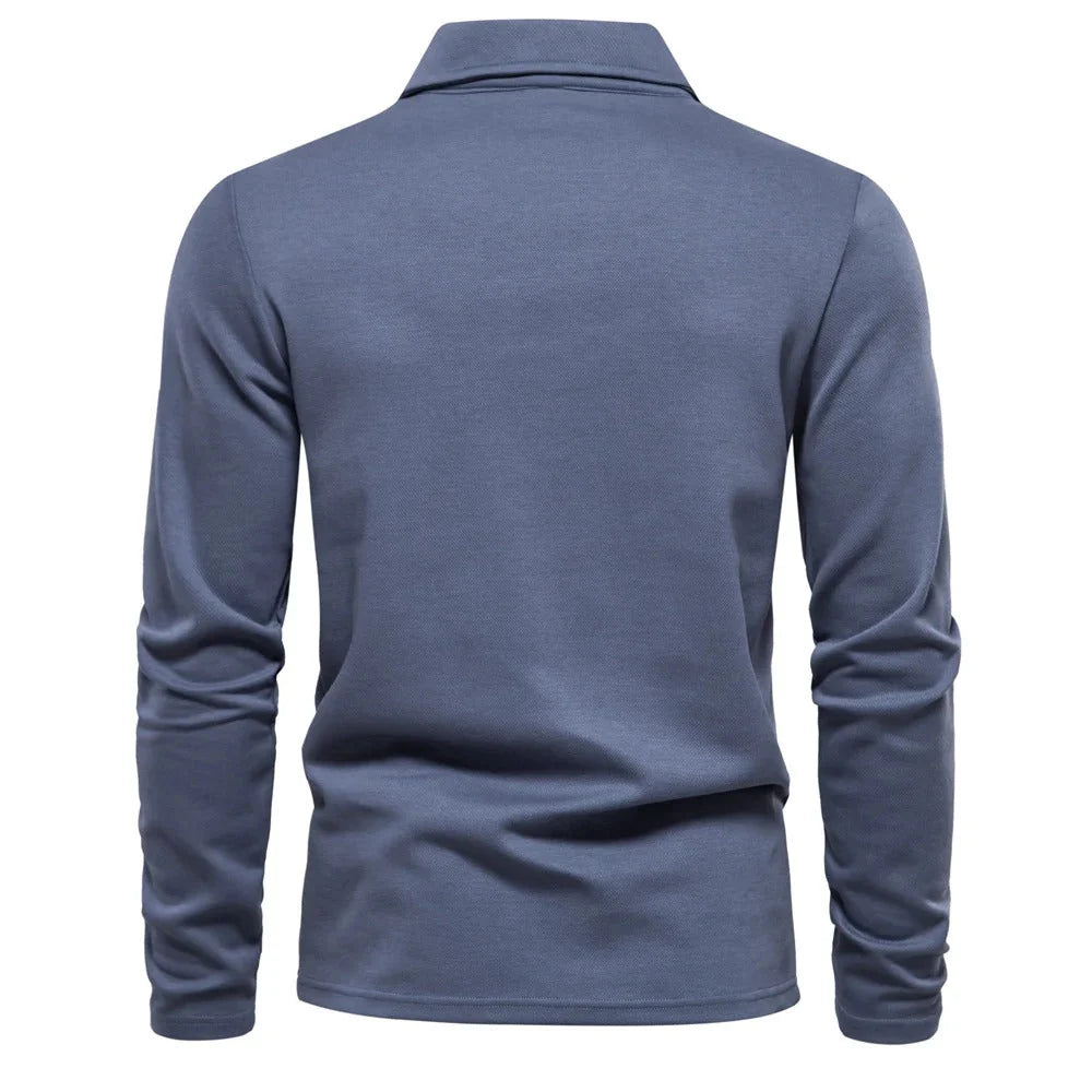 Men's Polo Shirt with Long Sleeves and V-Neck Collar