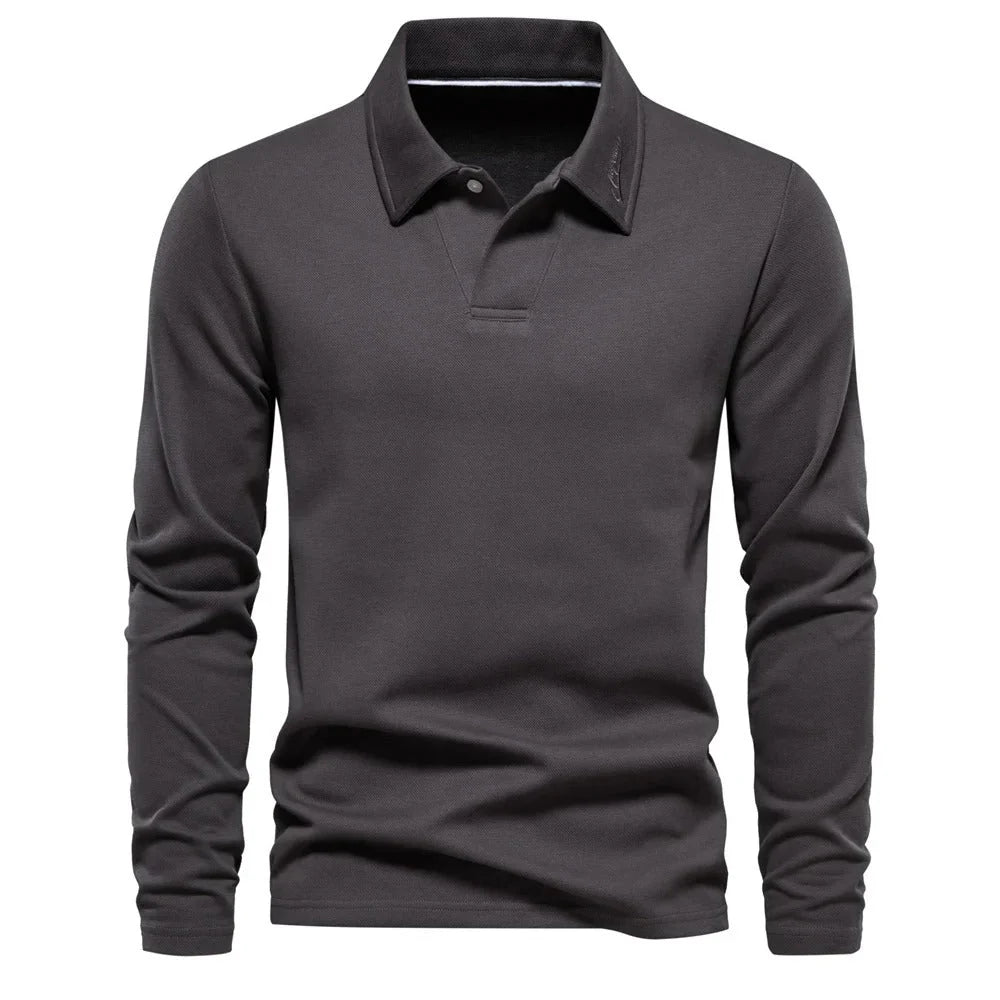 Men's Polo Shirt with Long Sleeves and V-Neck Collar