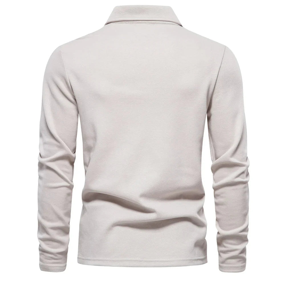 Men's Polo Shirt with Long Sleeves and V-Neck Collar