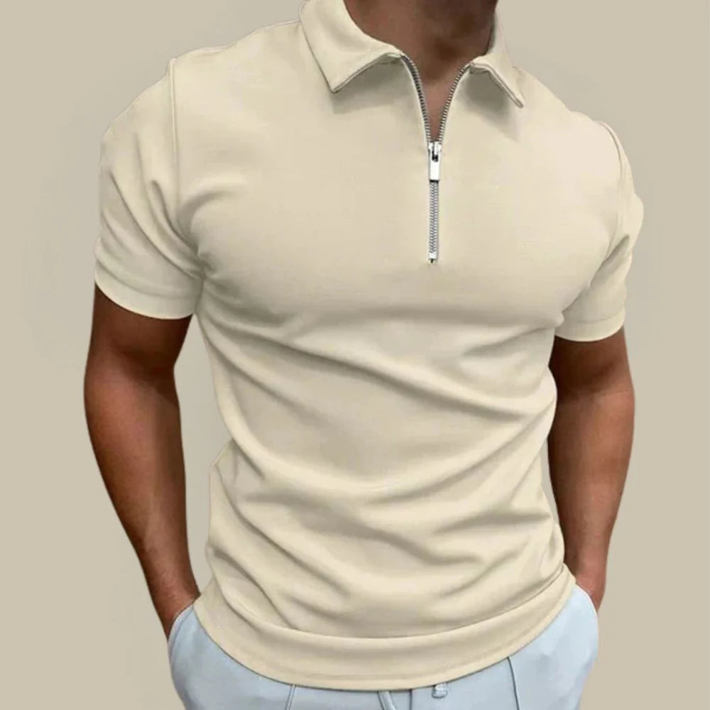 Men's Polo Shirt with Short Sleeves and Zip Closure