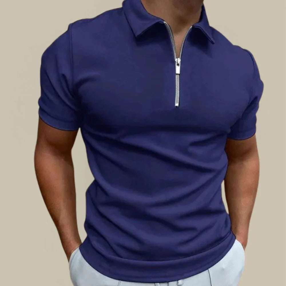 Men's Polo Shirt with Short Sleeves and Zip Closure
