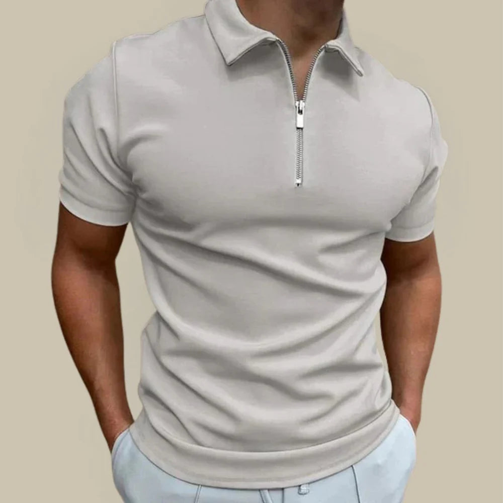Men's Polo Shirt with Short Sleeves and Zip Closure