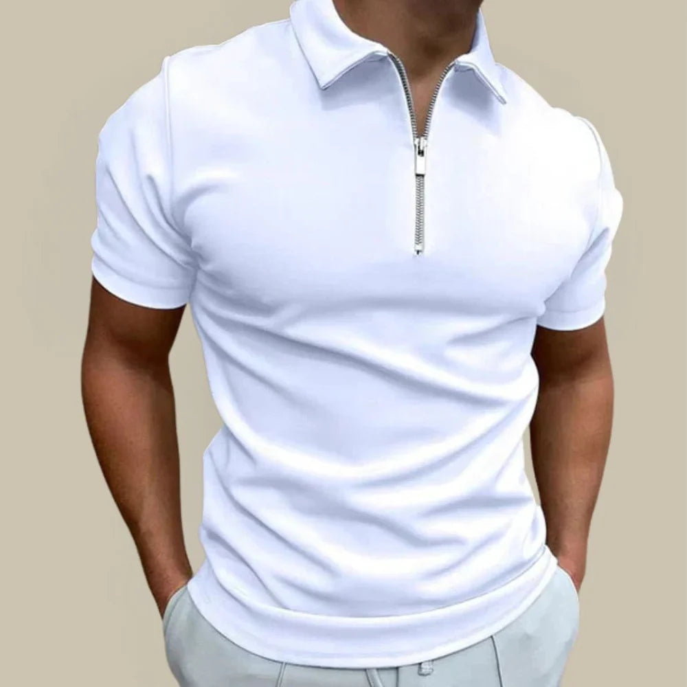 Men's Polo Shirt with Short Sleeves and Zip Closure