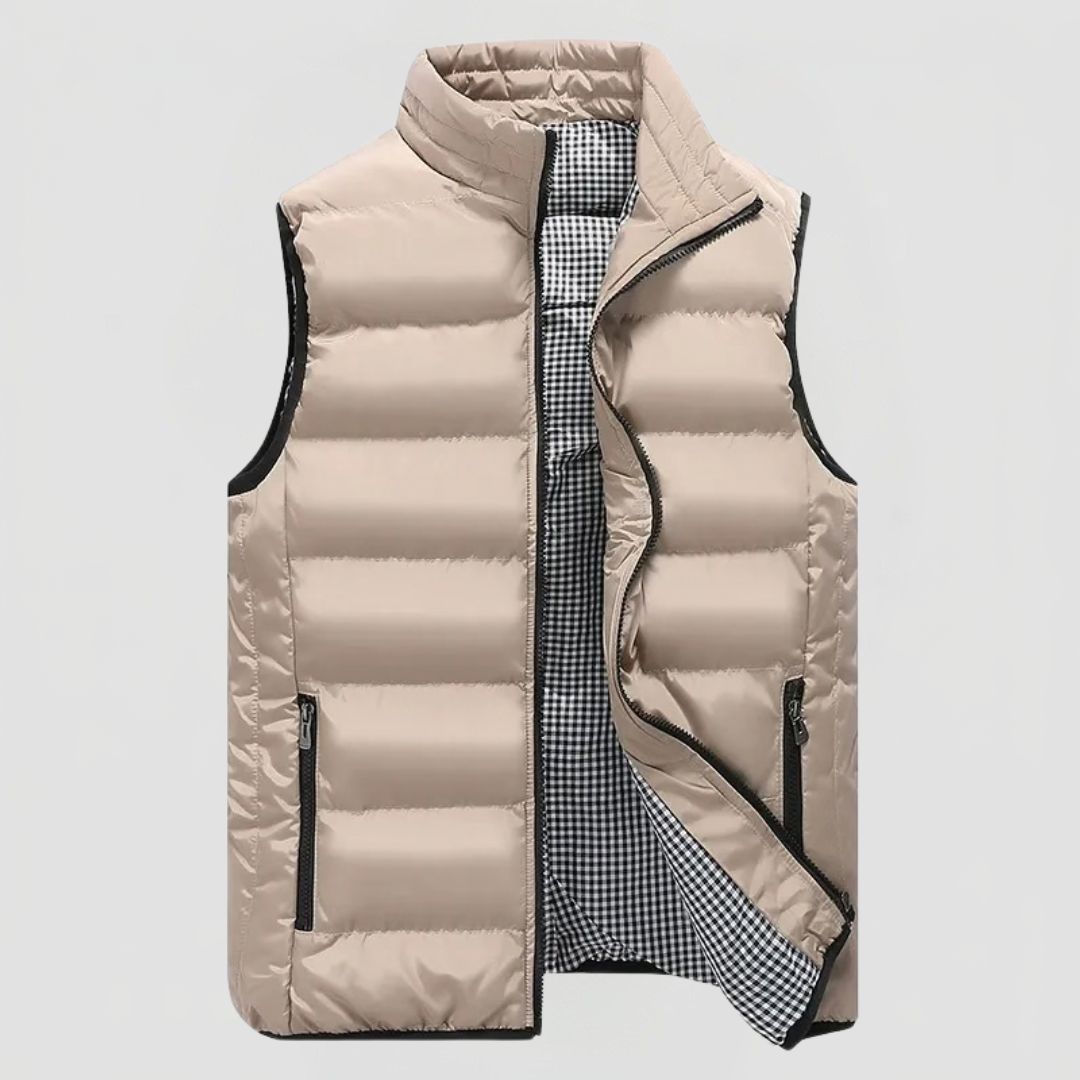 Men's Quilted Gilet with Zip Closure and Stand Collar