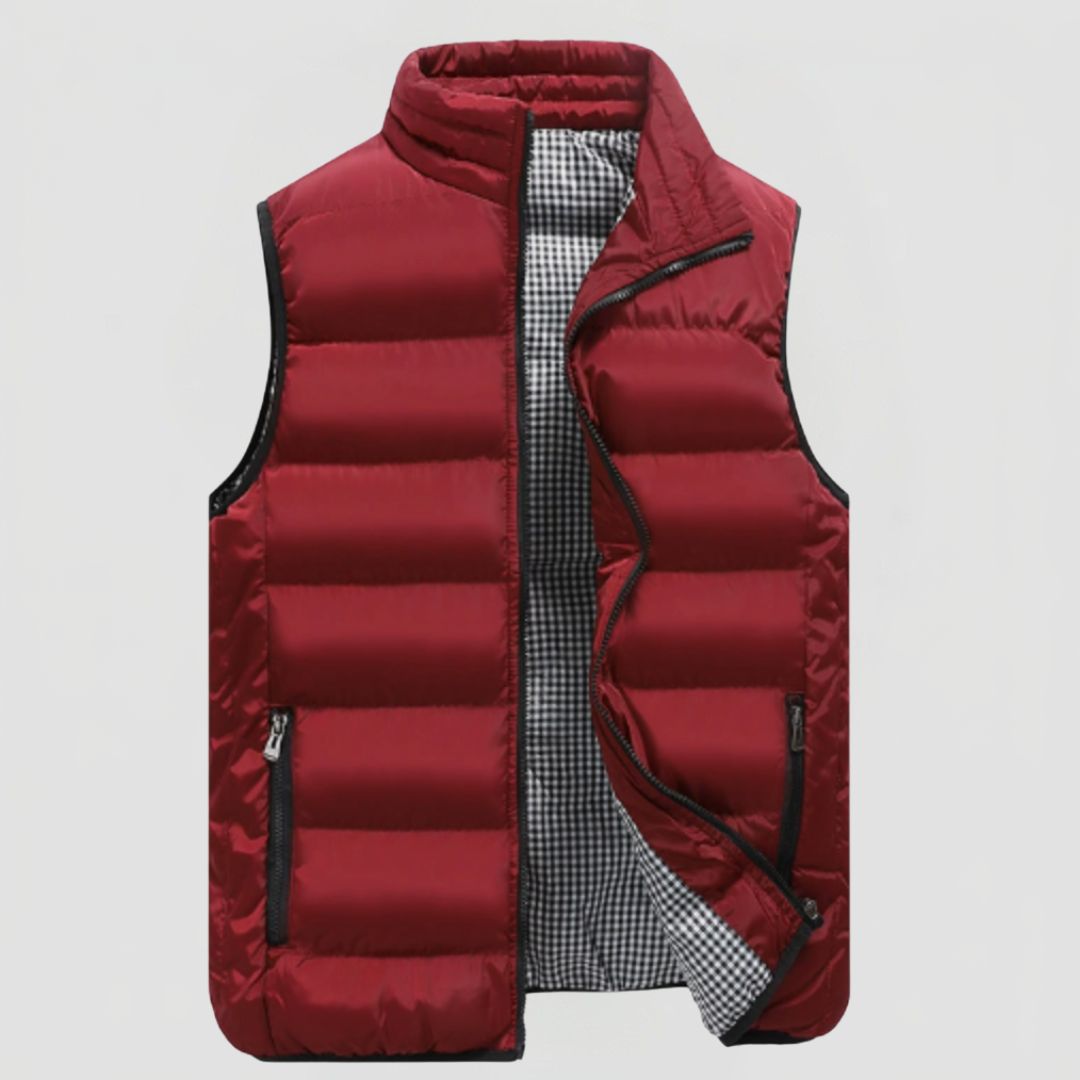 Men's Quilted Gilet with Zip Closure and Stand Collar