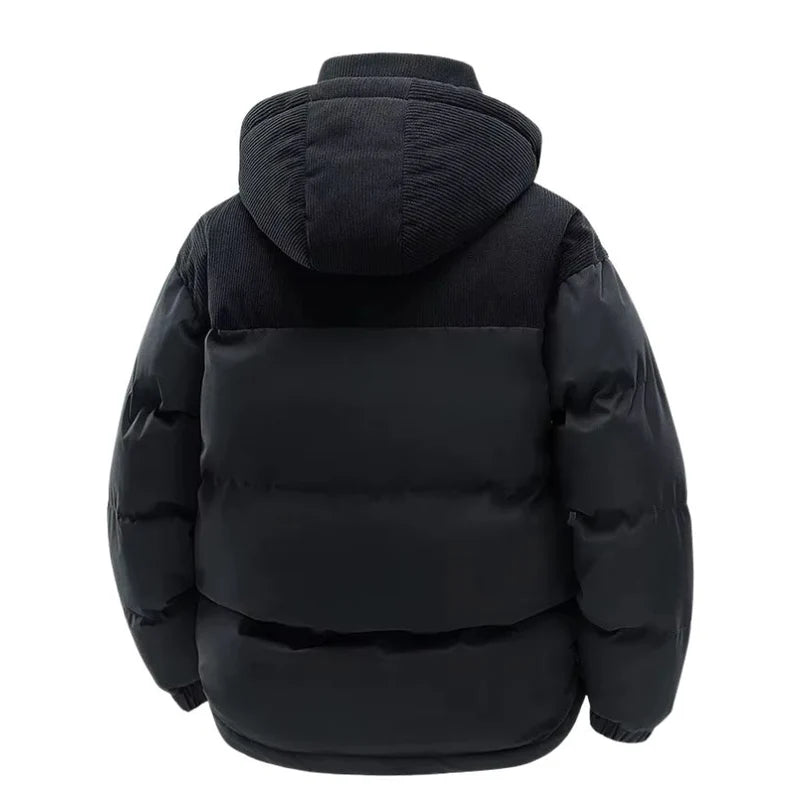 Men's Quilted Puffer Jacket with Hood and Stand Collar