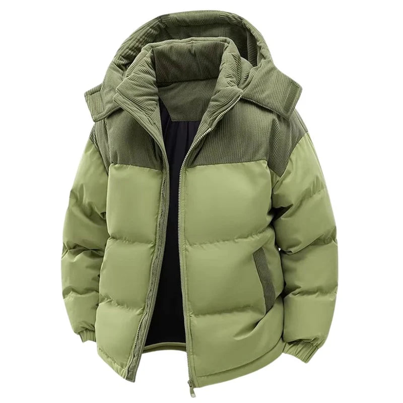 Men's Quilted Puffer Jacket with Hood and Stand Collar