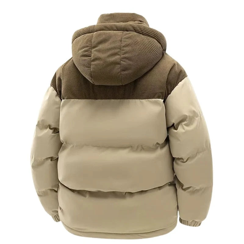 Men's Quilted Puffer Jacket with Hood and Stand Collar