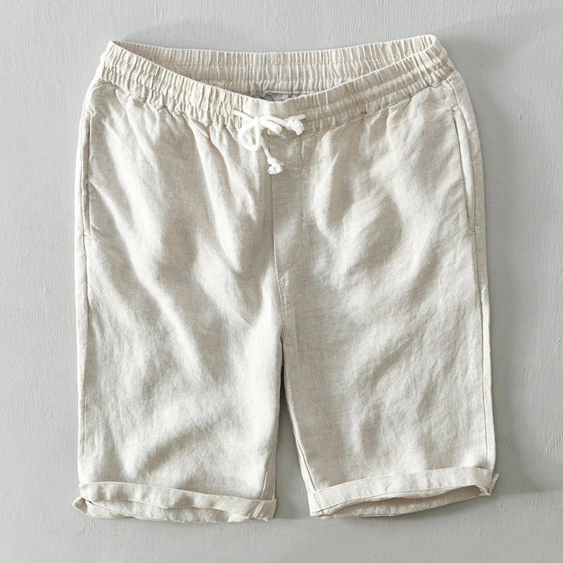 Men's Relaxed Fit Linen Shorts with Drawstring Waist and Multiple Pockets