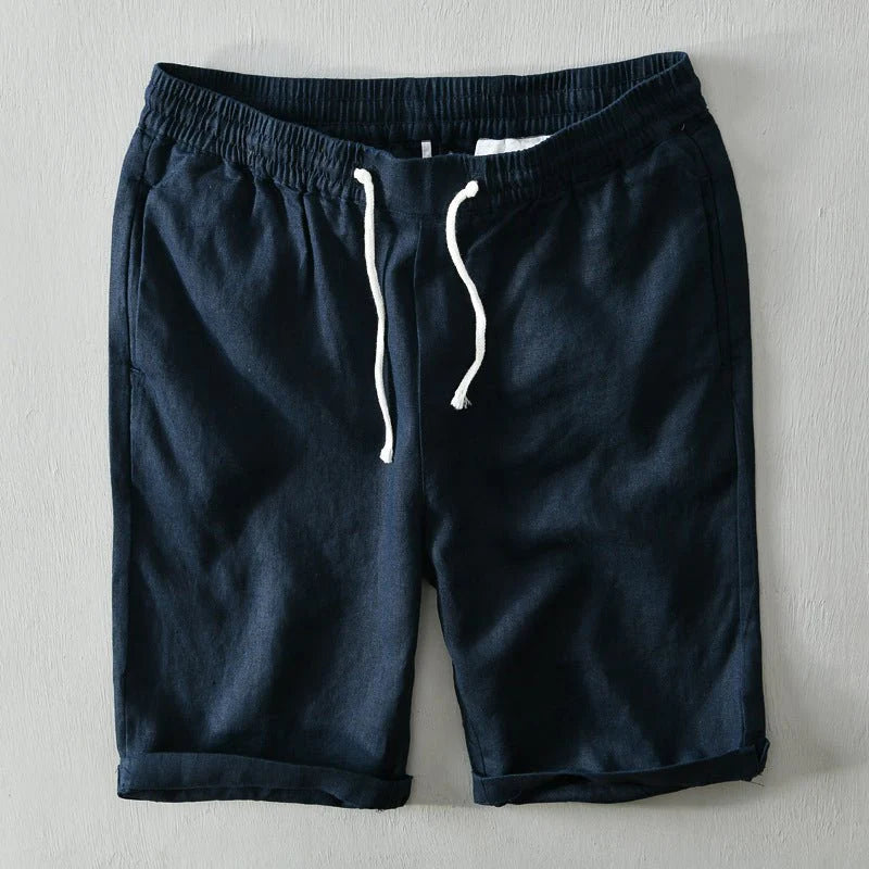 Men's Relaxed Fit Linen Shorts with Drawstring Waist and Multiple Pockets