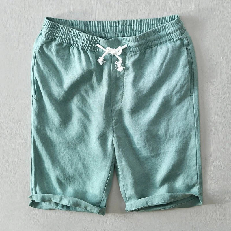 Men's Relaxed Fit Linen Shorts with Drawstring Waist and Multiple Pockets