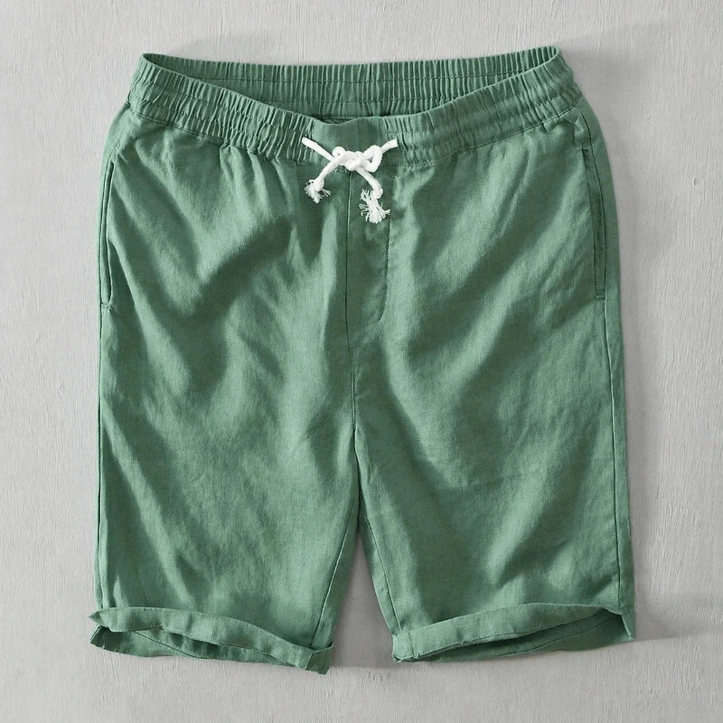 Men's Relaxed Fit Linen Shorts with Drawstring Waist and Multiple Pockets