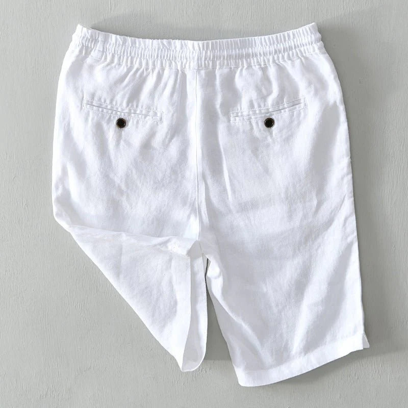 Men's Relaxed Fit Linen Shorts with Drawstring Waist and Multiple Pockets
