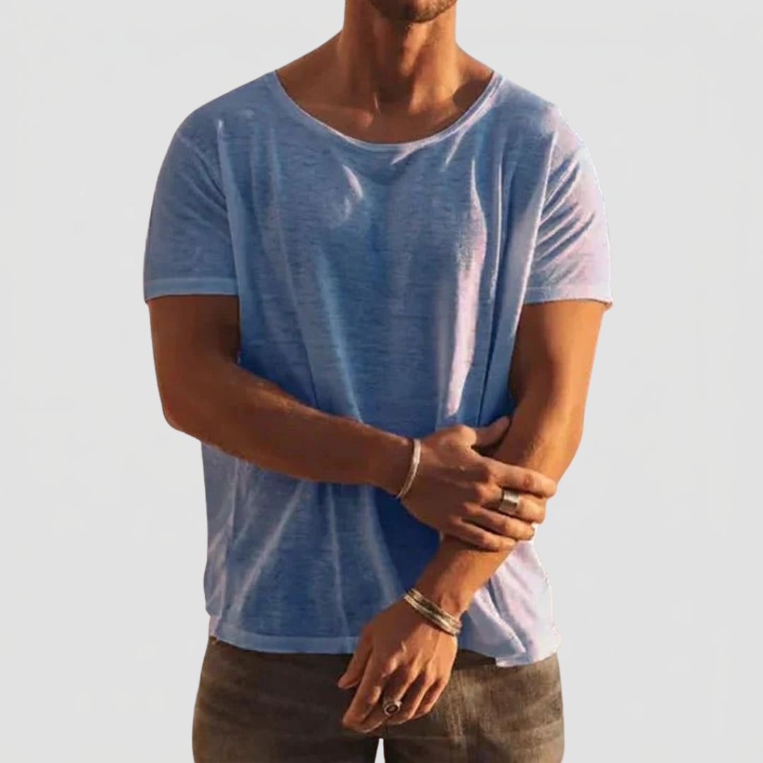 Men's Round Neck T-Shirt with Short Sleeves and Relaxed Fit