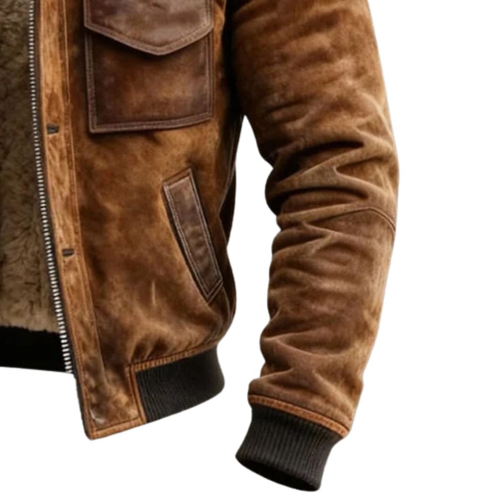Men's Sherpa Lined Winter Jacket with Zip Closure and Flap Pockets