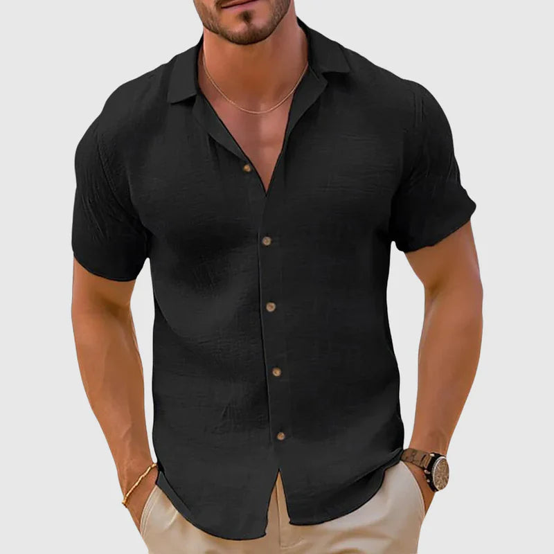Men's Short Sleeve Shirt with Button Closure and Classic Collar