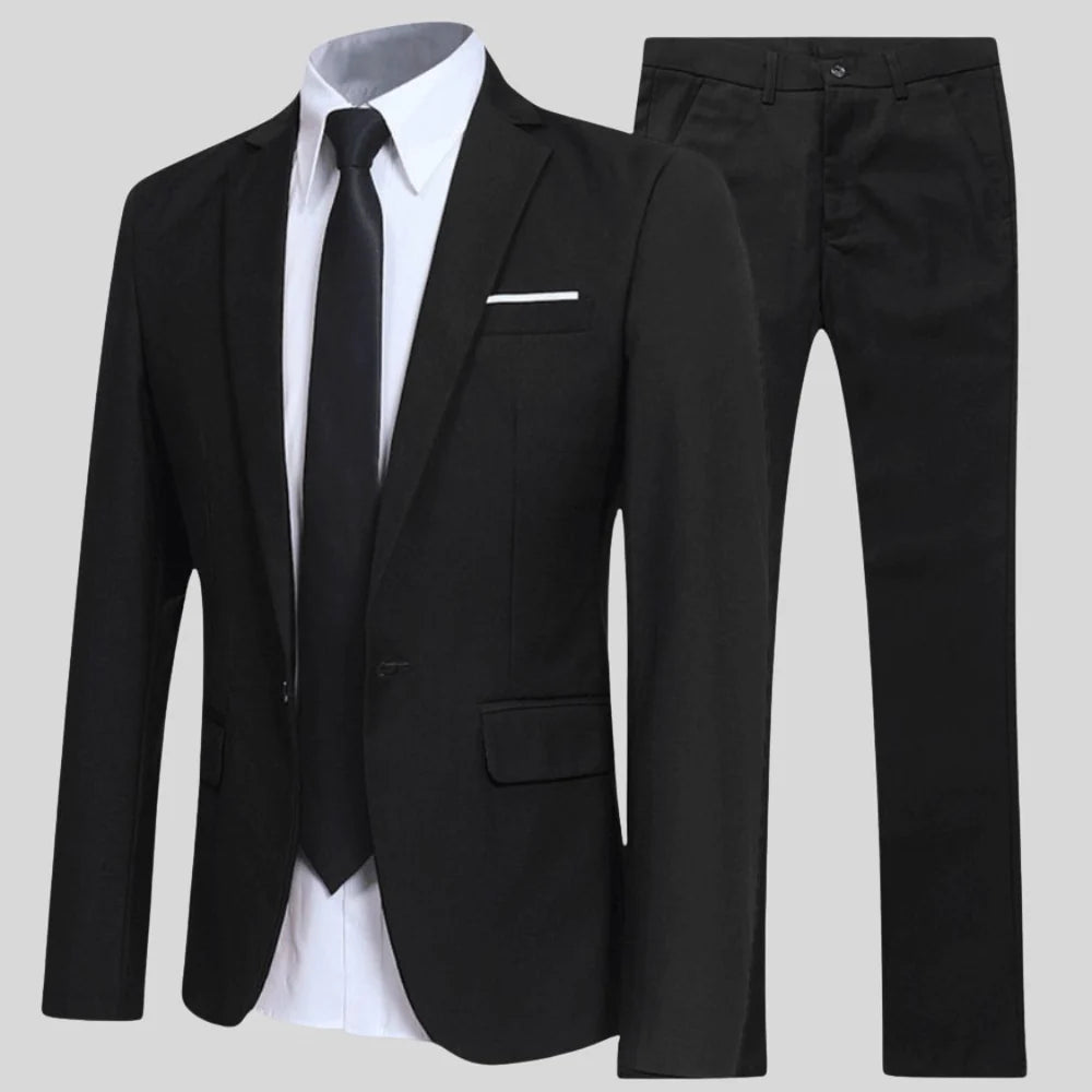 Men's Slim Fit 2-Piece Suit with Notch Lapel Blazer and Tapered Trousers