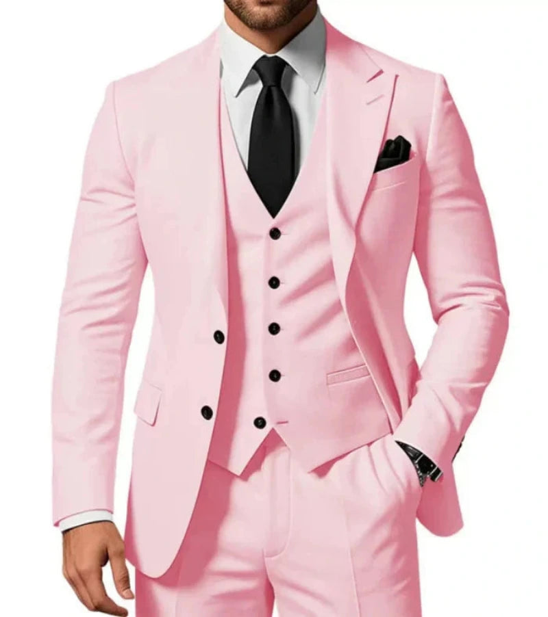 Men's Slim Fit 3-Piece Suit with Notch Lapel Blazer, Waistcoat and Trousers