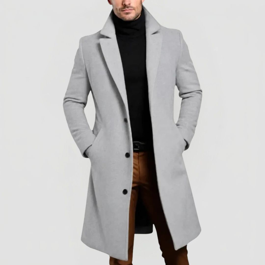Men's Slim Fit Long Coat with Notch Lapel