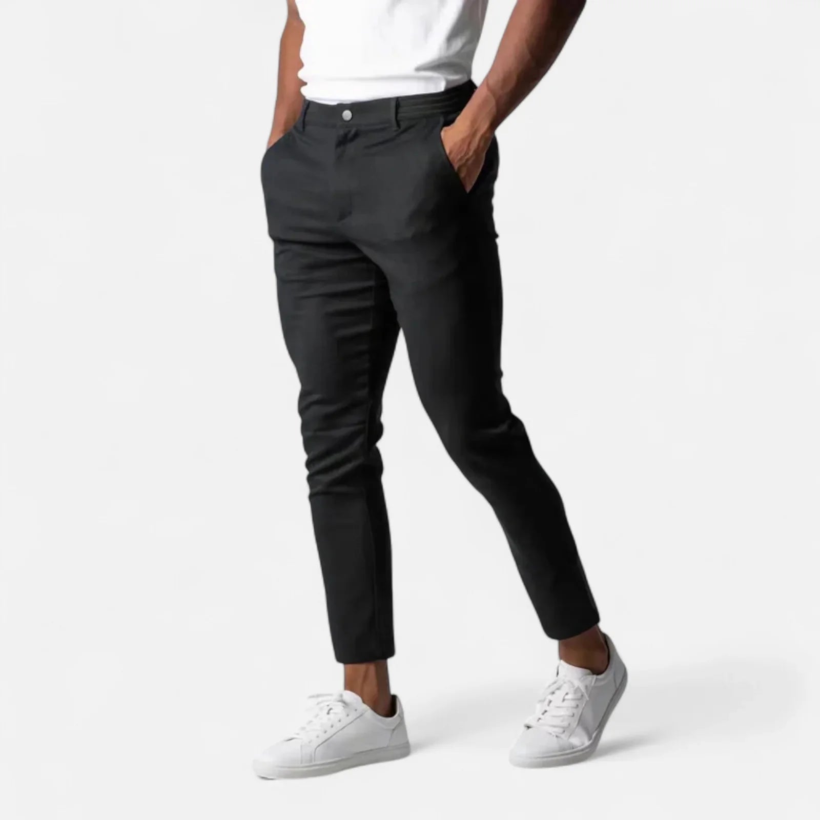 Men's Stretch Trousers with Elasticated Waist and Slim Fit