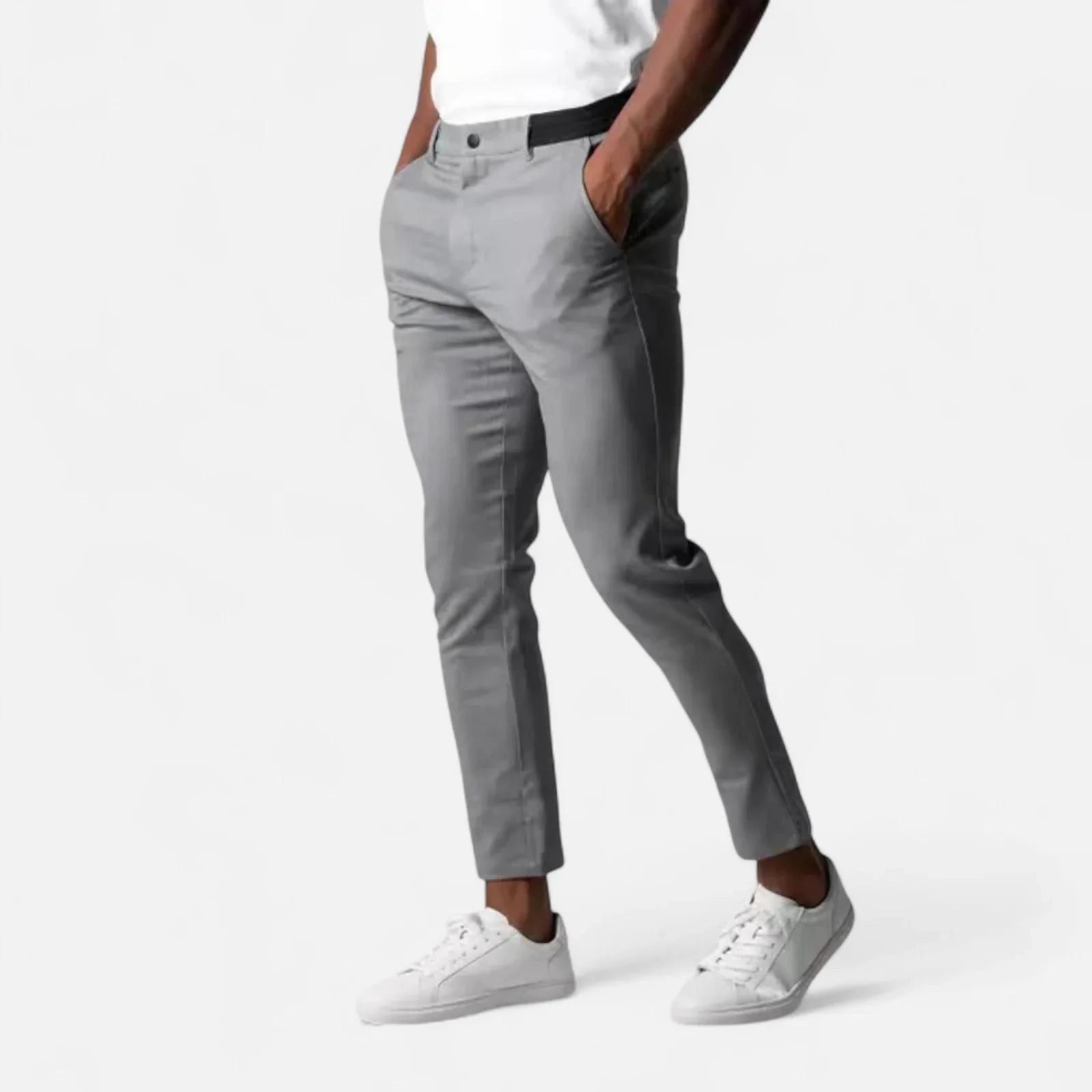 Men's Stretch Trousers with Elasticated Waist and Slim Fit
