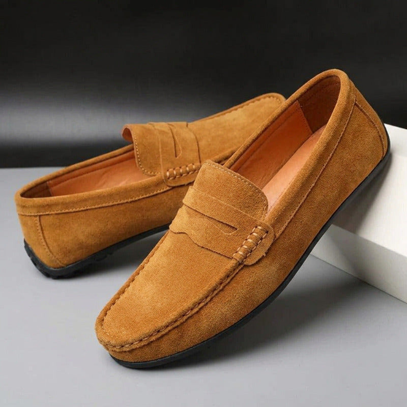 Men's Suede Penny Slip-On Loafers with Moccasin Toe