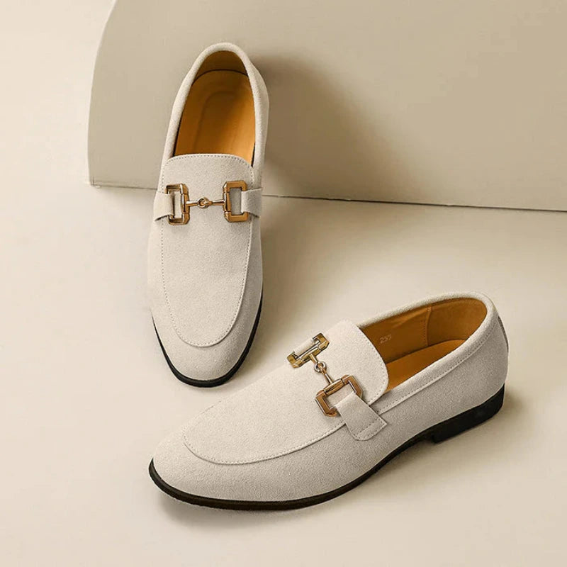 Men's Suede Slip-On Loafers with Metal Bar Detail