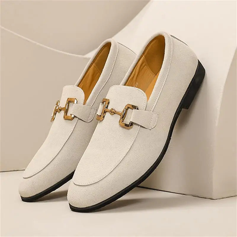 Men's Suede Slip-On Loafers with Metal Bar Detail