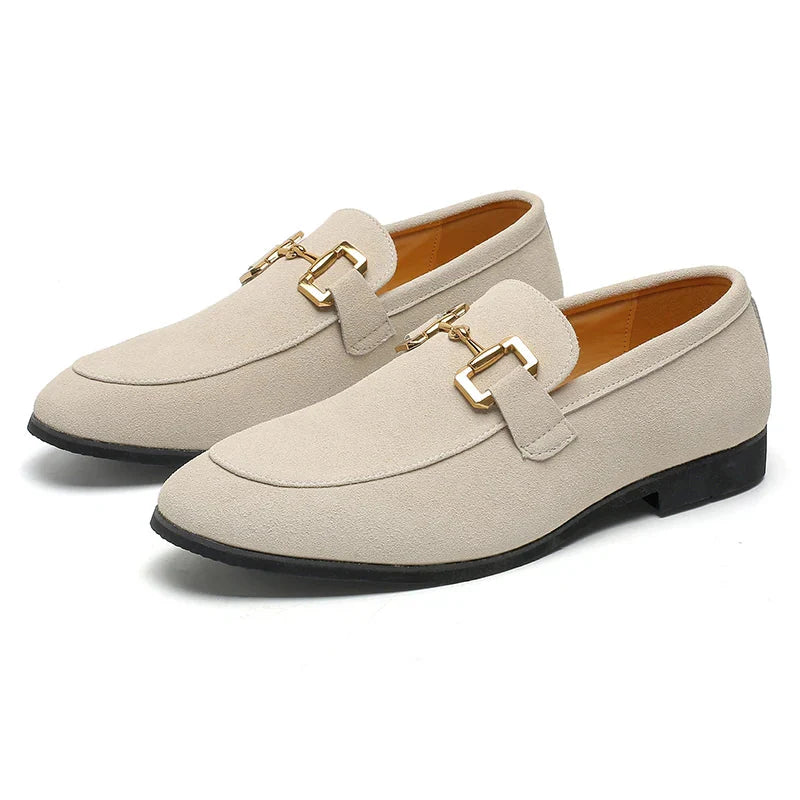 Men's Suede Slip-On Loafers with Metal Bar Detail