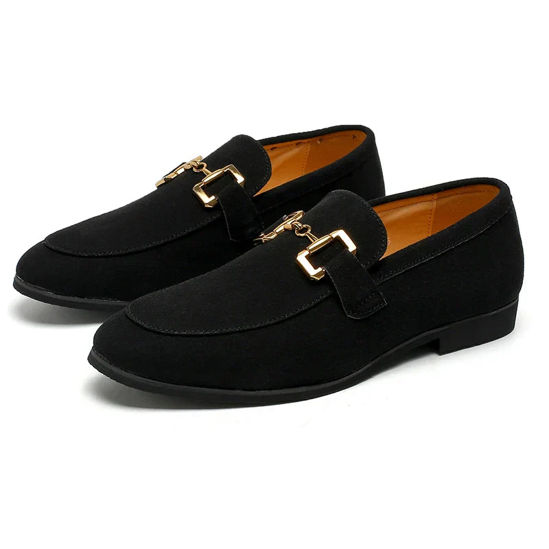 Men's Suede Slip-On Loafers with Metal Bar Detail