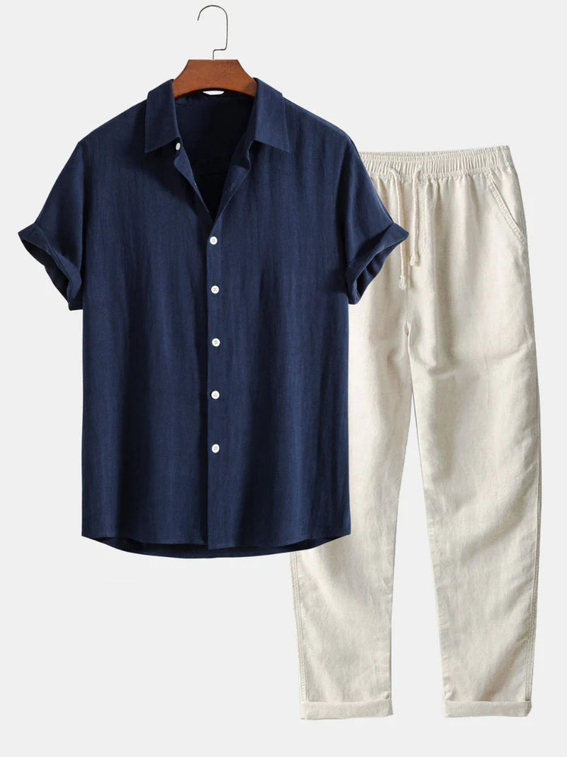 Men's Summer Set with Short Sleeve Shirt and Trousers