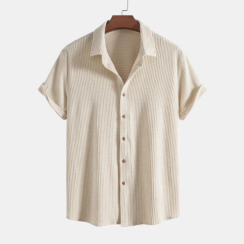 Men's Summer Two Piece Set with Short Sleeve Shirt and Drawstring Shorts