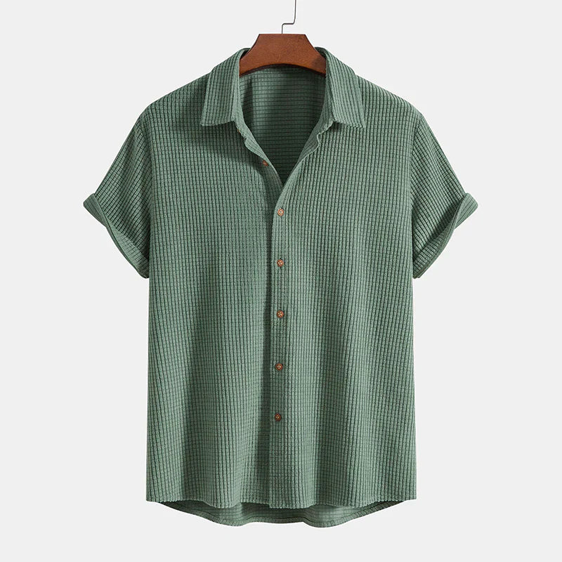 Men's Summer Two Piece Set with Short Sleeve Shirt and Drawstring Shorts