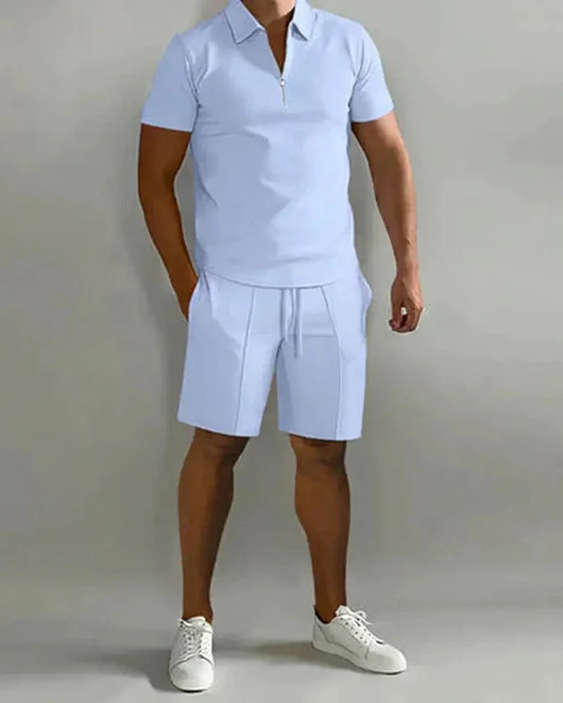 Men's Two Piece Summer Set with Polo Shirt and Shorts