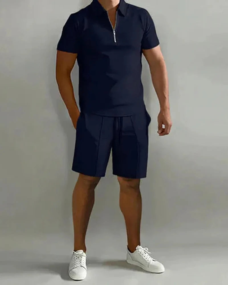 Men's Two Piece Summer Set with Polo Shirt and Shorts