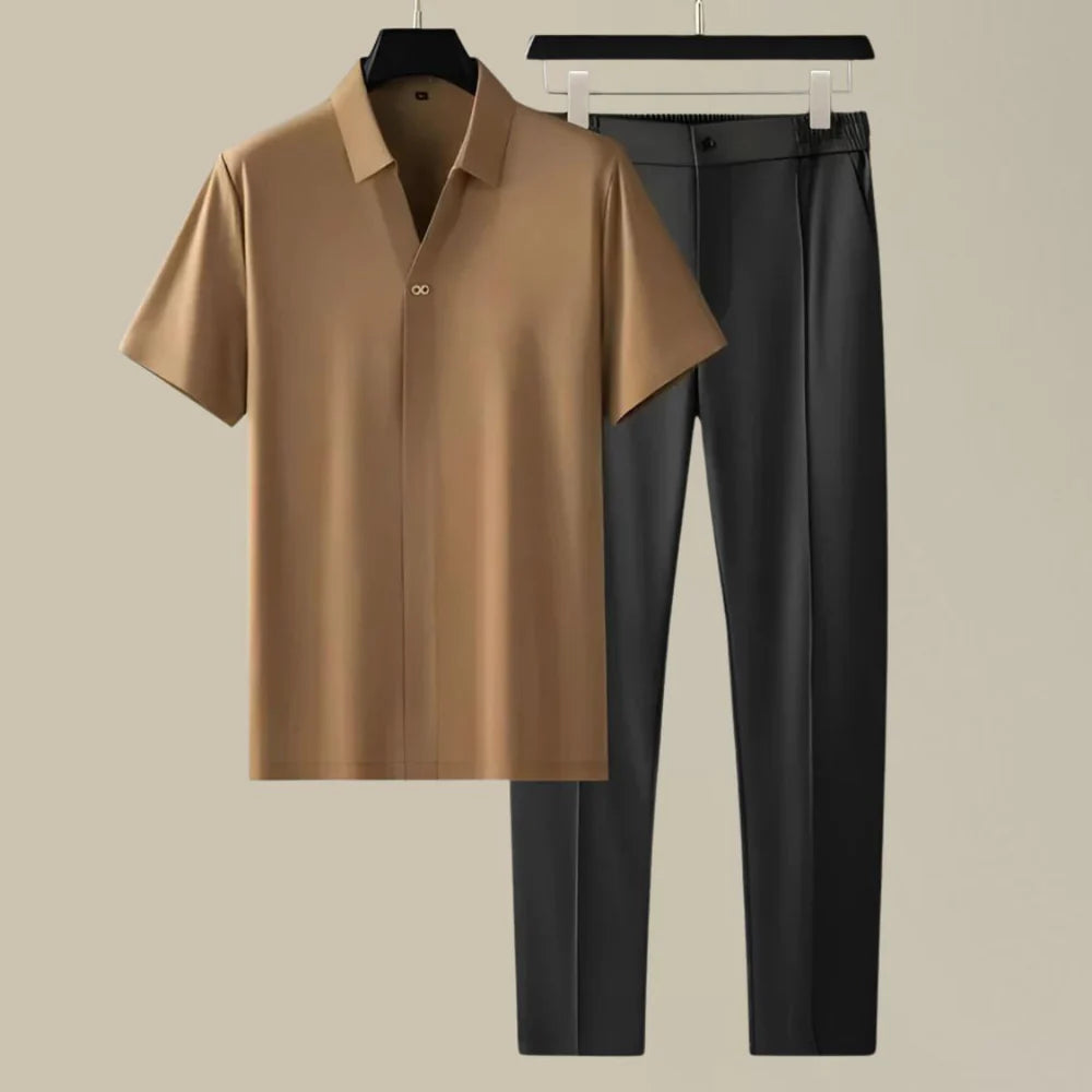 Men's Two Piece Summer Set with Polo Shirt and Trousers