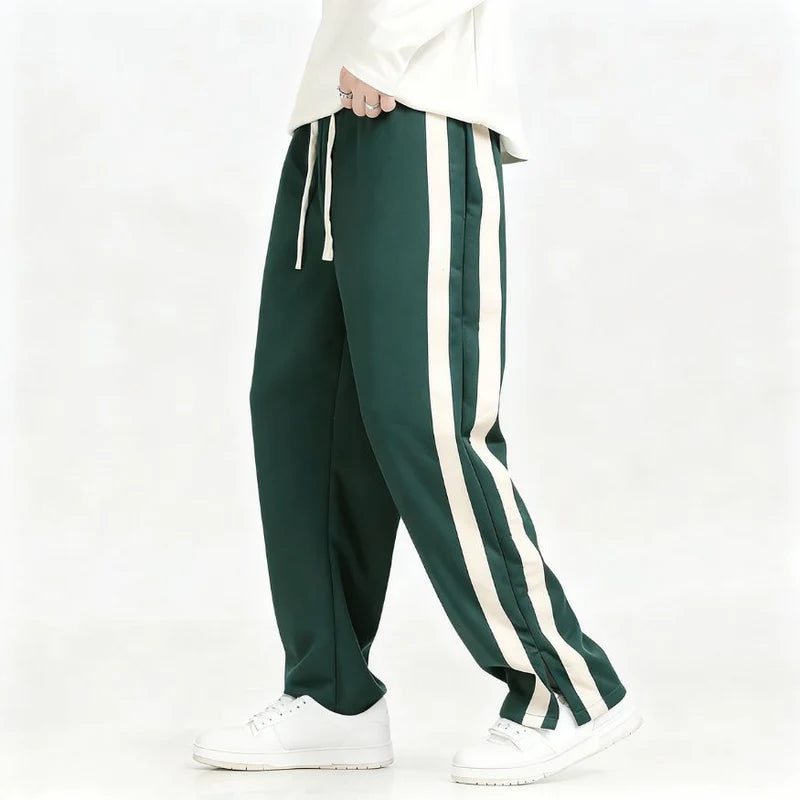 Men's Wide Leg Joggers with Side Stripes and Drawstring Waist