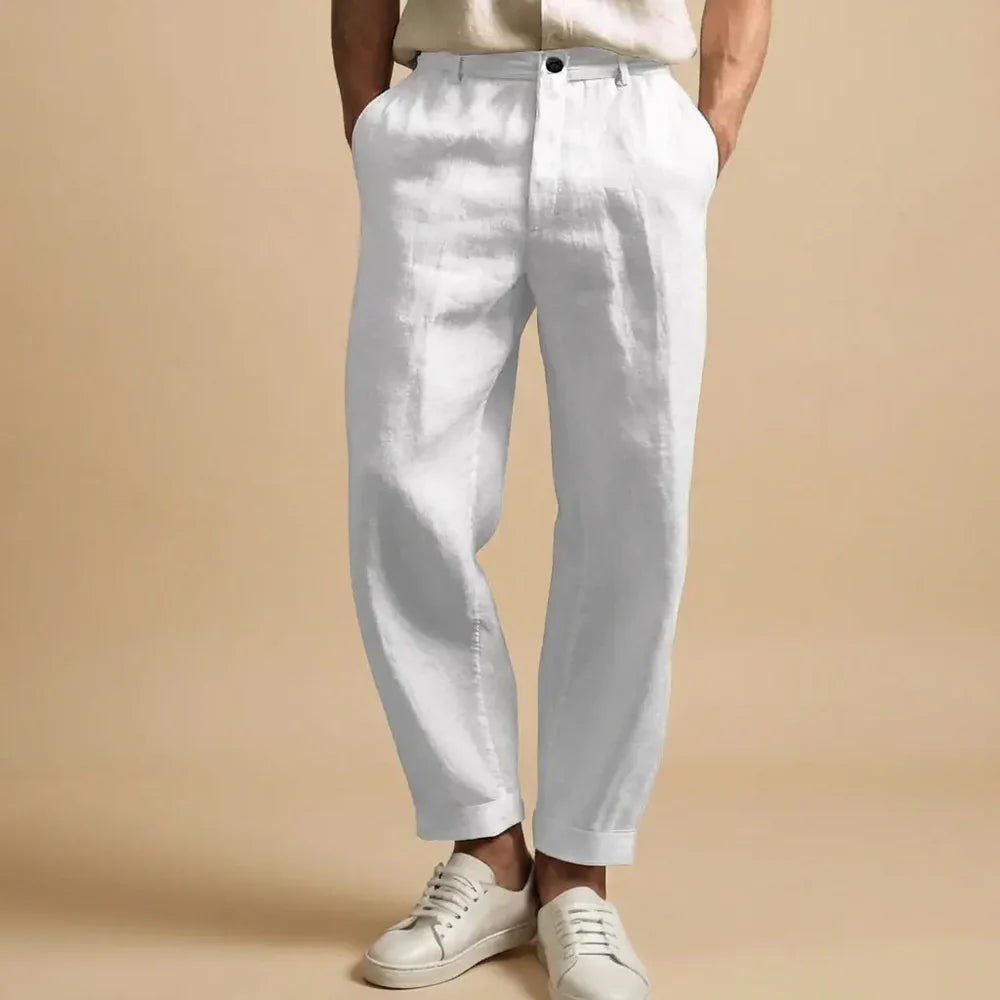 Men's cotton Mix Trousers with Button Closure and Cuffed Hem