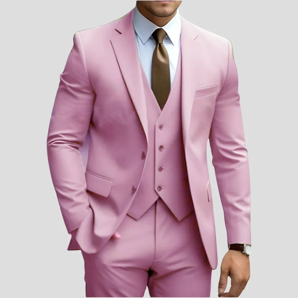 Men's 3-Piece Slim Fit Suit with Waistcoat and Flat-Front Trousers