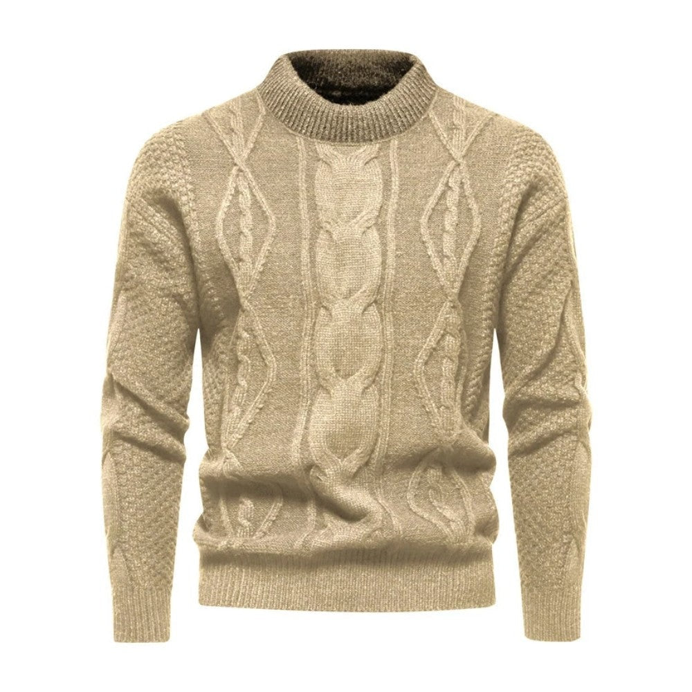 Men's Cable Knit Crew Neck Jumper with Ribbed Cuffs