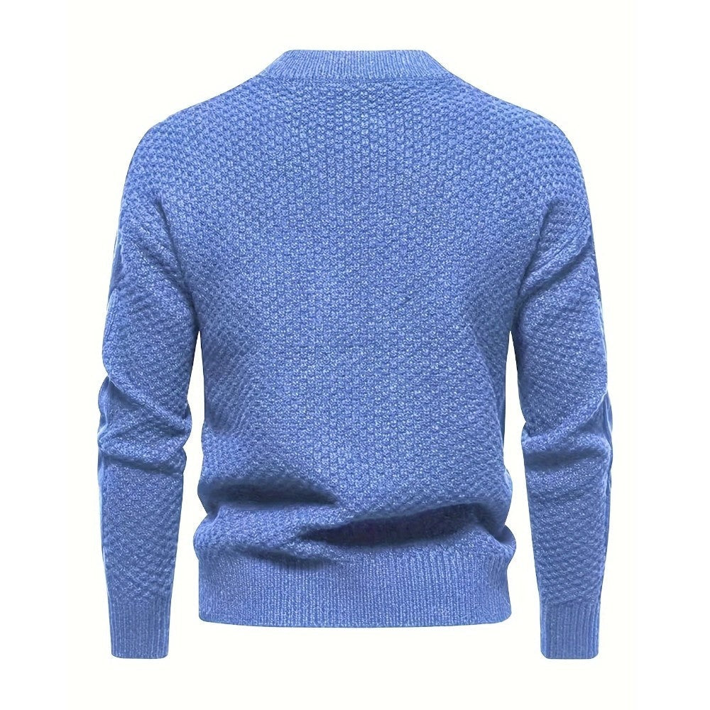 Men's Cable Knit Crew Neck Jumper with Ribbed Cuffs