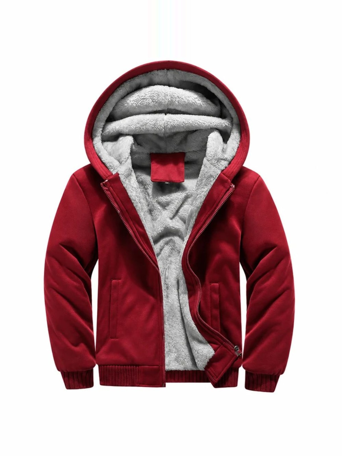 Men's Fleece-Lined Zip-Up Hoodie with Ribbed Cuffs and Side Pockets