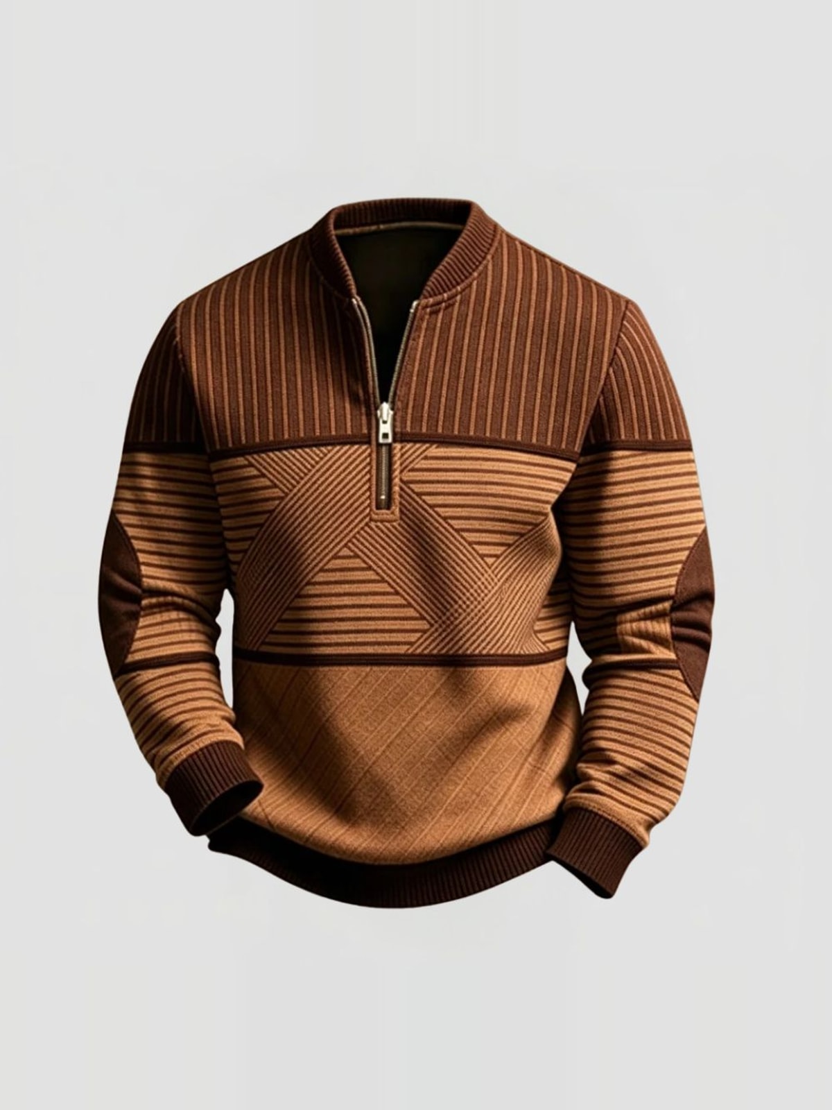 Men's Half-Zip Jumper with Geometric Pattern and Elbow Patches
