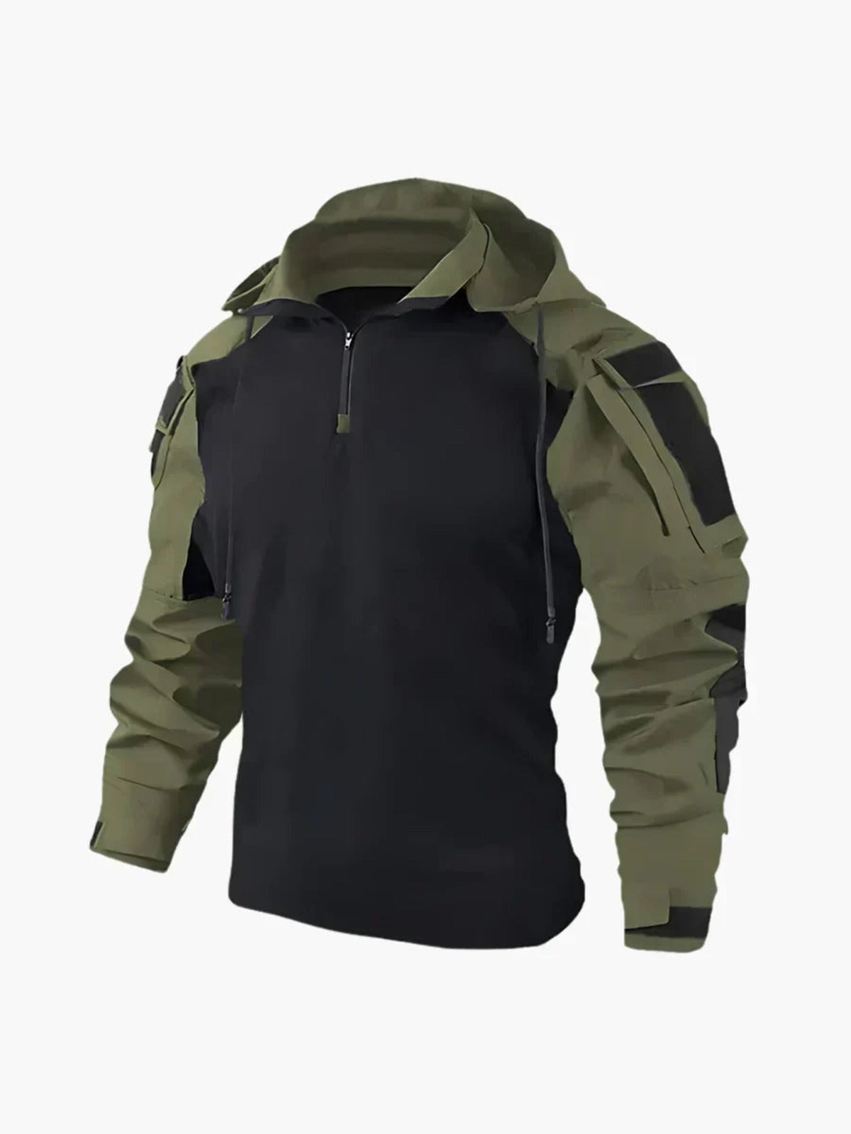 Men's Hooded Outdoor Jacket with Half-Zip and Sleeve Pockets