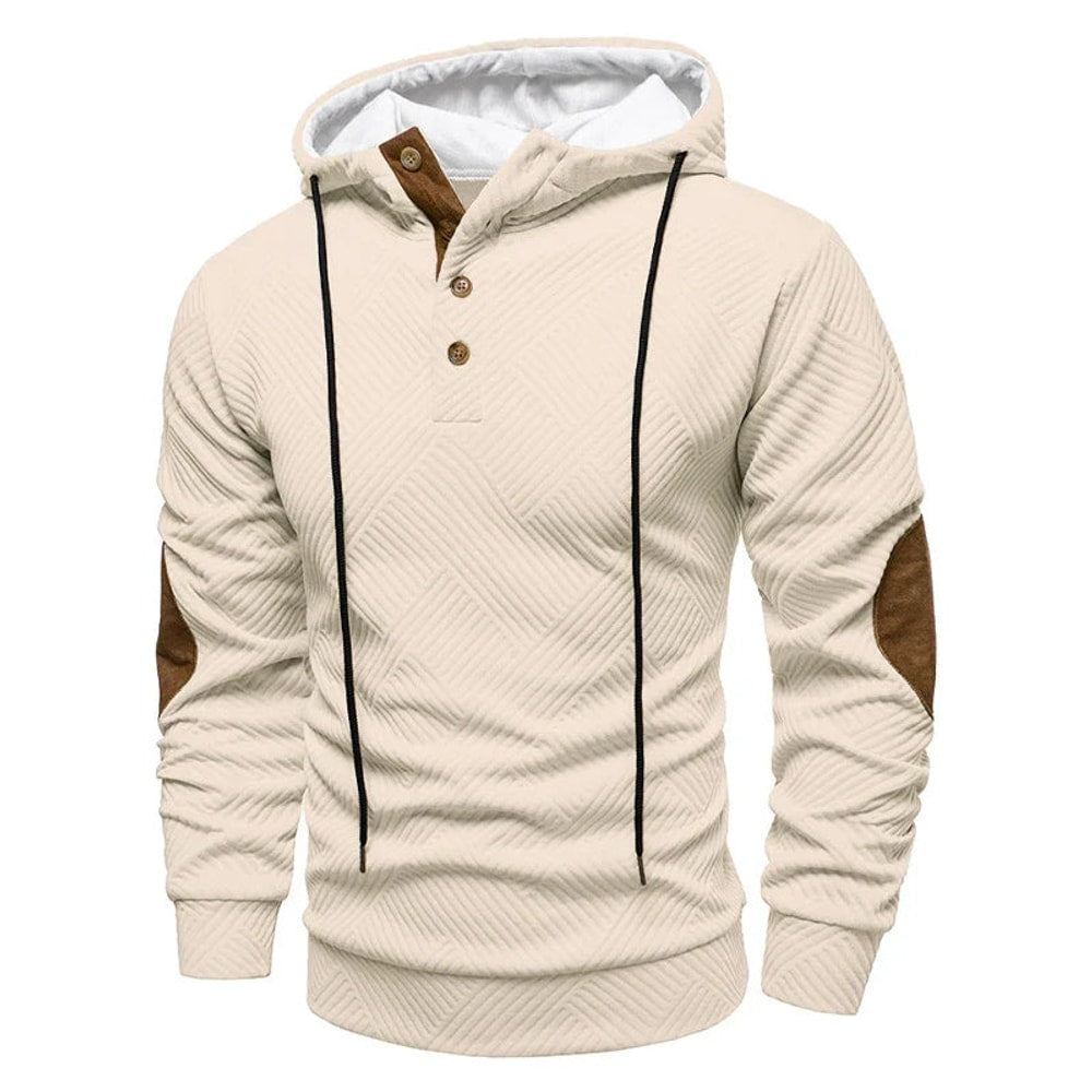 Men's Hoodie with Button Neckline and Elbow Patches